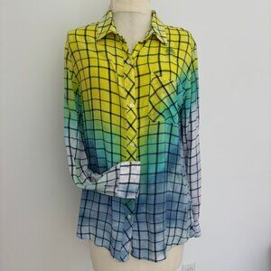 Upcycled reimagined tie dyed plaid lightweight blouse